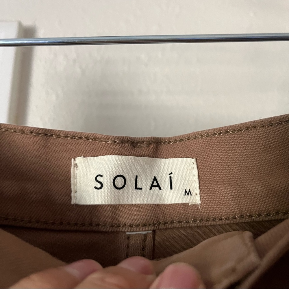 SOLAI brown denim cotton spandex stretch wide leg jeans pants - Picture 5 of 6